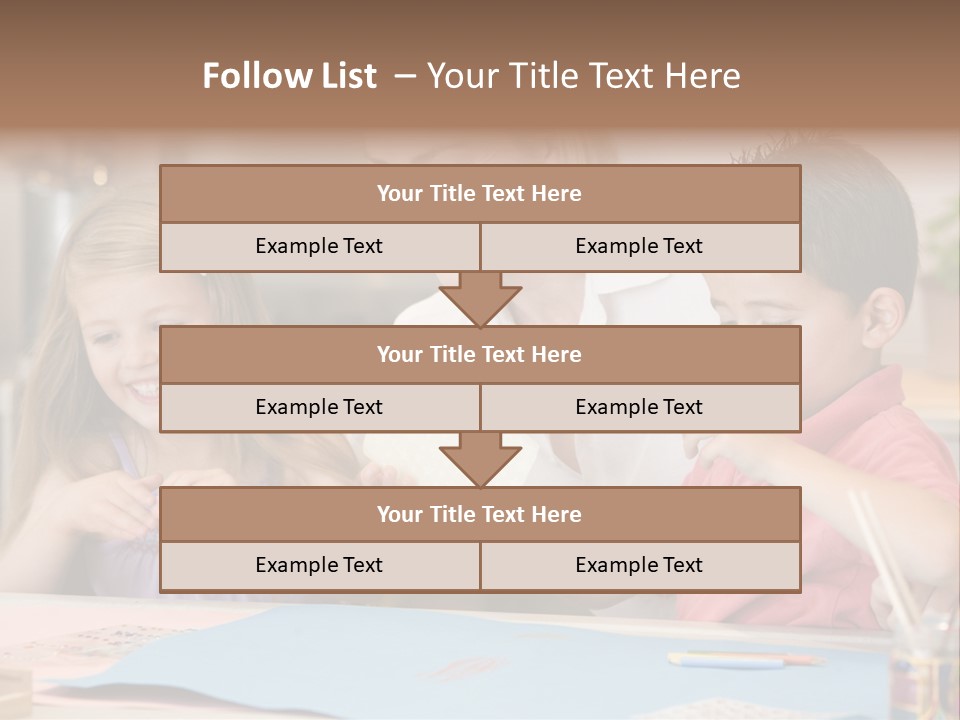 Woman And Two Young Children In Kitchen With Art Project Smiling PowerPoint Template