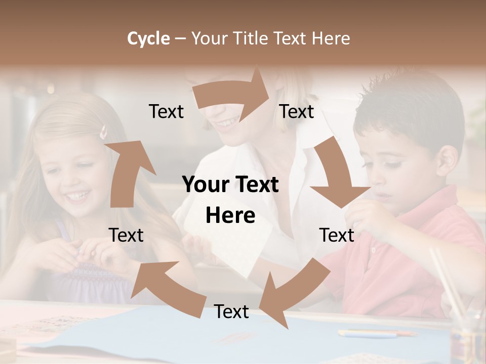 Woman And Two Young Children In Kitchen With Art Project Smiling PowerPoint Template