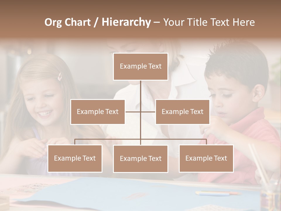Woman And Two Young Children In Kitchen With Art Project Smiling PowerPoint Template
