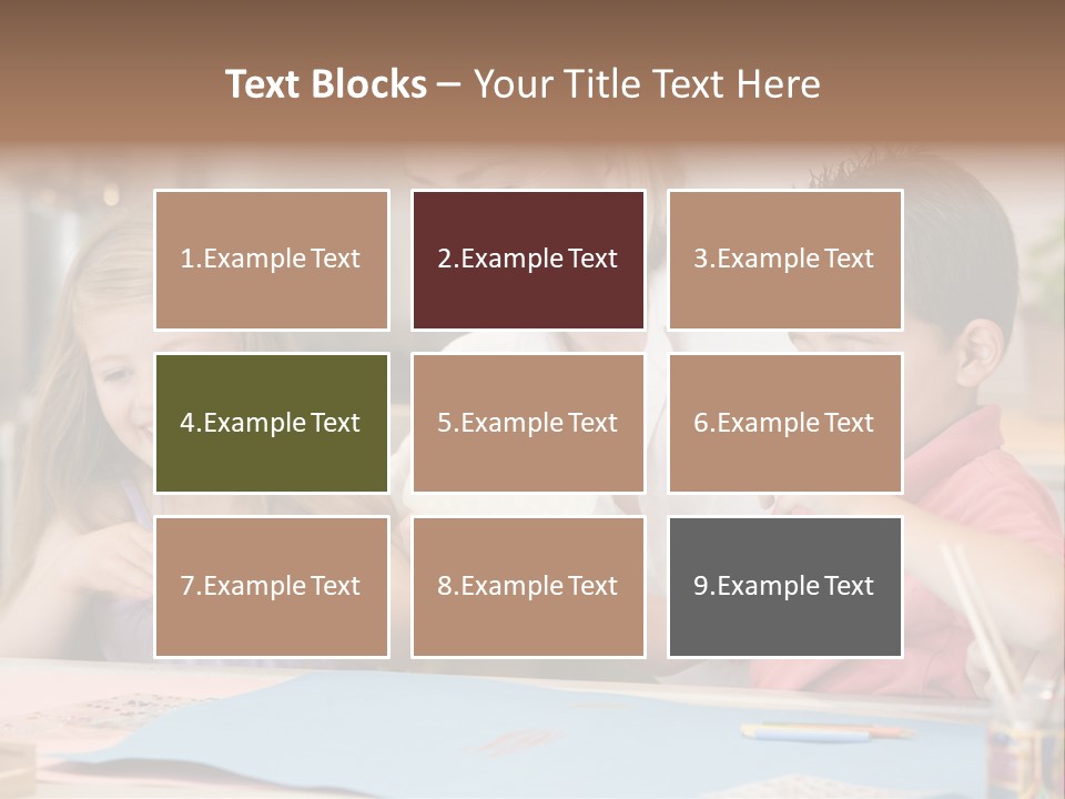 Woman And Two Young Children In Kitchen With Art Project Smiling PowerPoint Template