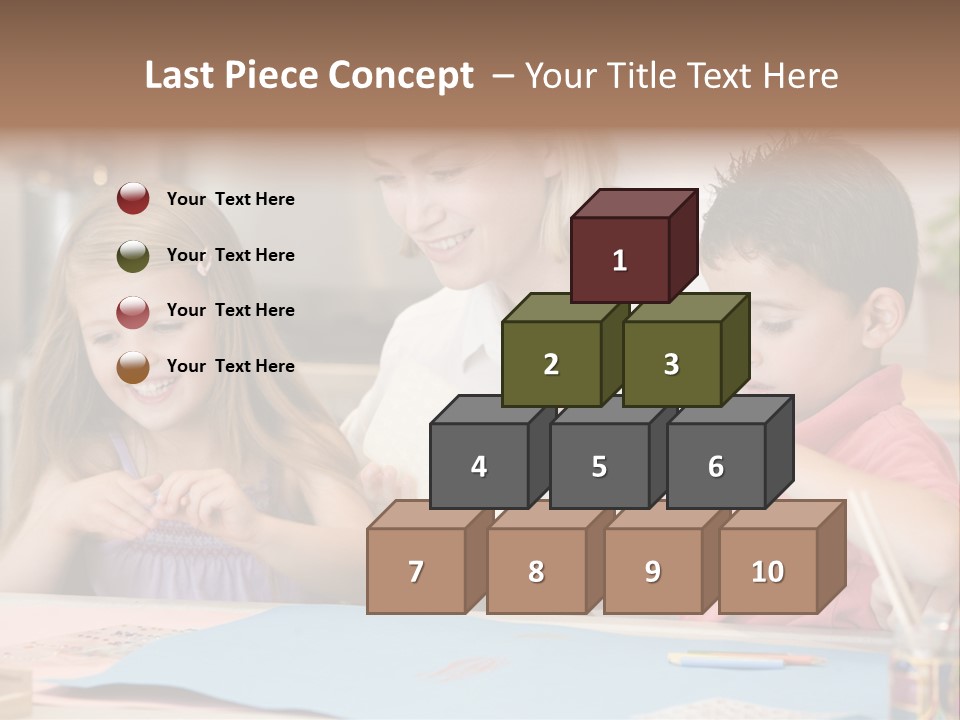 Woman And Two Young Children In Kitchen With Art Project Smiling PowerPoint Template