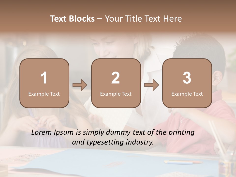 Woman And Two Young Children In Kitchen With Art Project Smiling PowerPoint Template