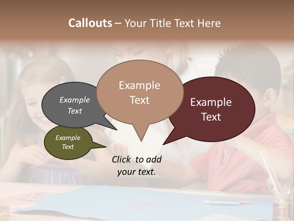 Woman And Two Young Children In Kitchen With Art Project Smiling PowerPoint Template