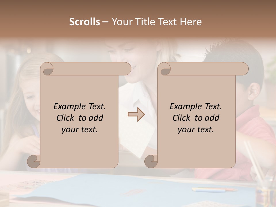 Woman And Two Young Children In Kitchen With Art Project Smiling PowerPoint Template