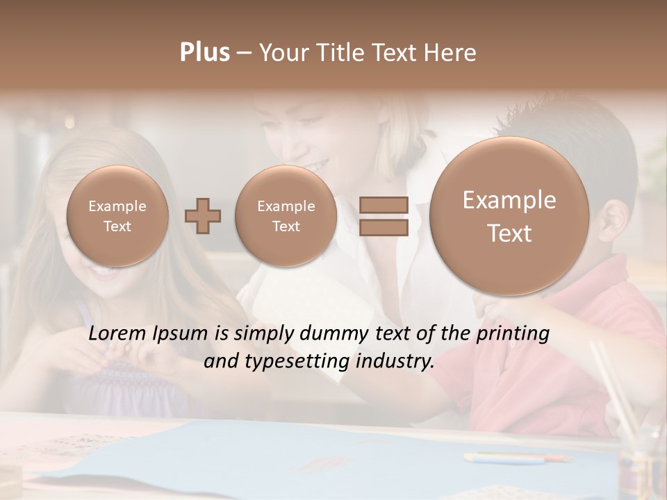 Woman And Two Young Children In Kitchen With Art Project Smiling PowerPoint Template