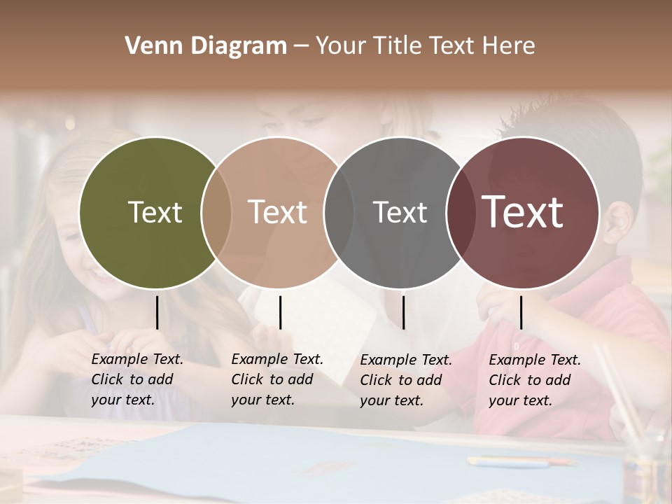 Woman And Two Young Children In Kitchen With Art Project Smiling PowerPoint Template