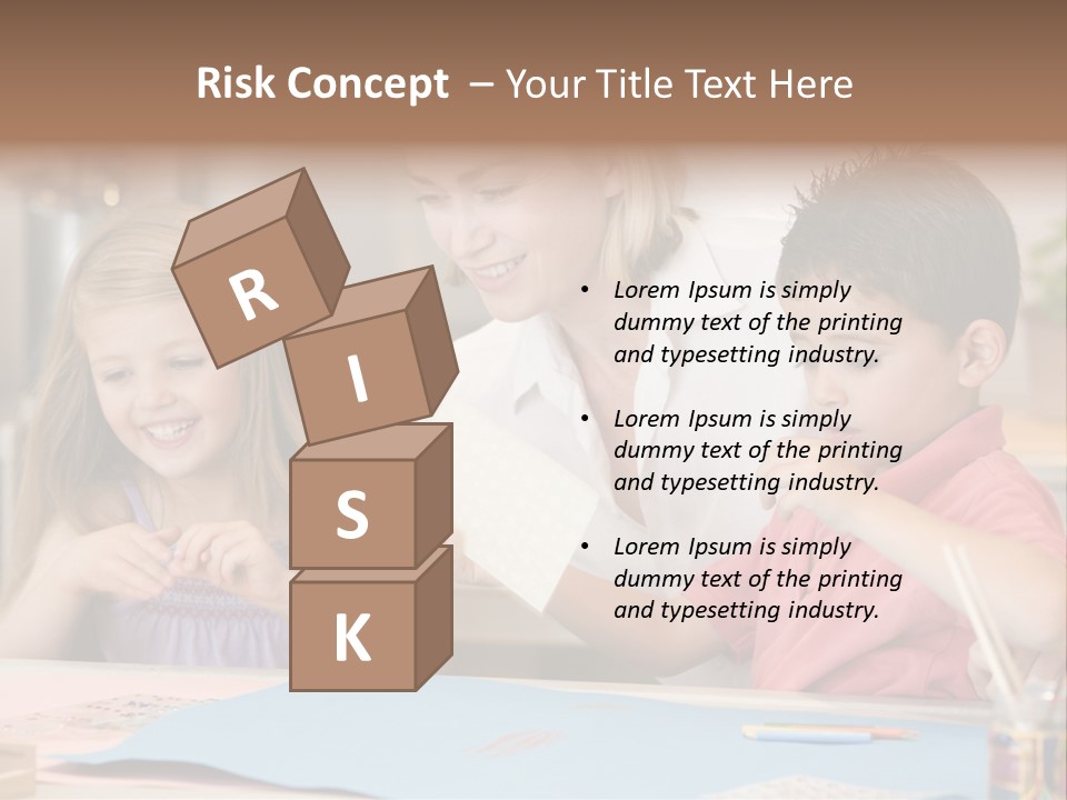 Woman And Two Young Children In Kitchen With Art Project Smiling PowerPoint Template