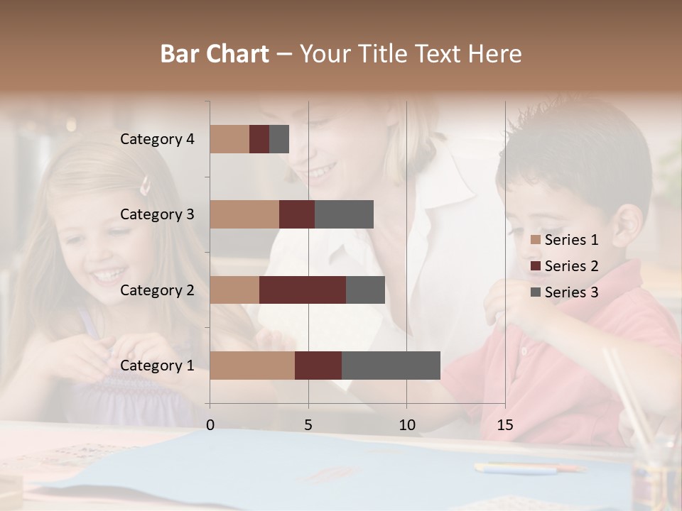Woman And Two Young Children In Kitchen With Art Project Smiling PowerPoint Template