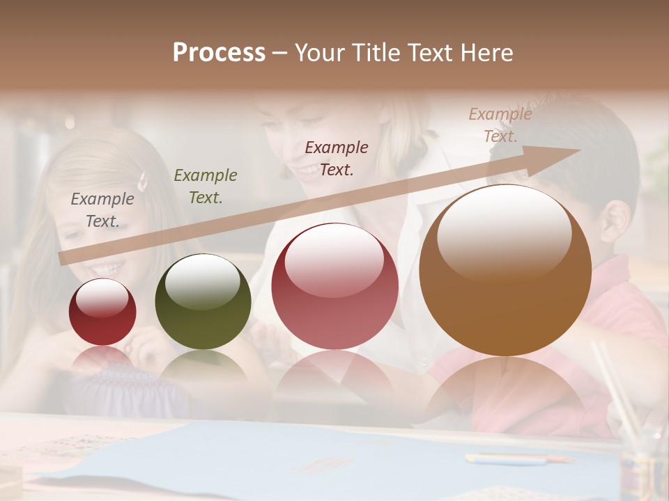 Woman And Two Young Children In Kitchen With Art Project Smiling PowerPoint Template