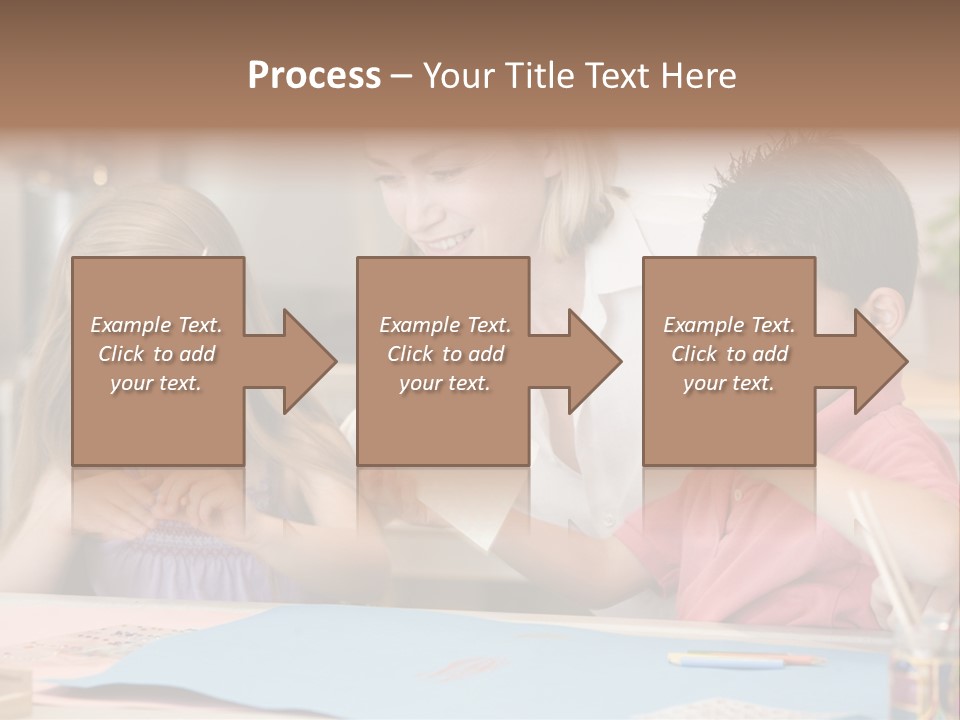 Woman And Two Young Children In Kitchen With Art Project Smiling PowerPoint Template