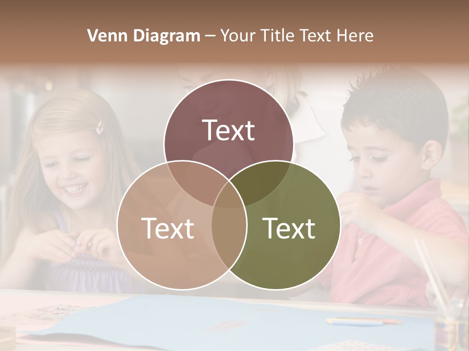 Woman And Two Young Children In Kitchen With Art Project Smiling PowerPoint Template