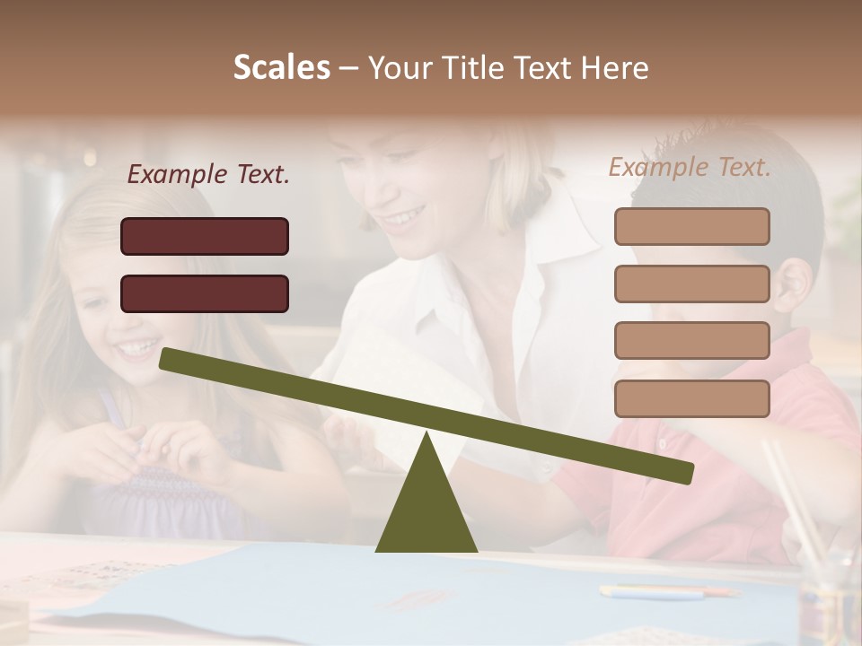 Woman And Two Young Children In Kitchen With Art Project Smiling PowerPoint Template