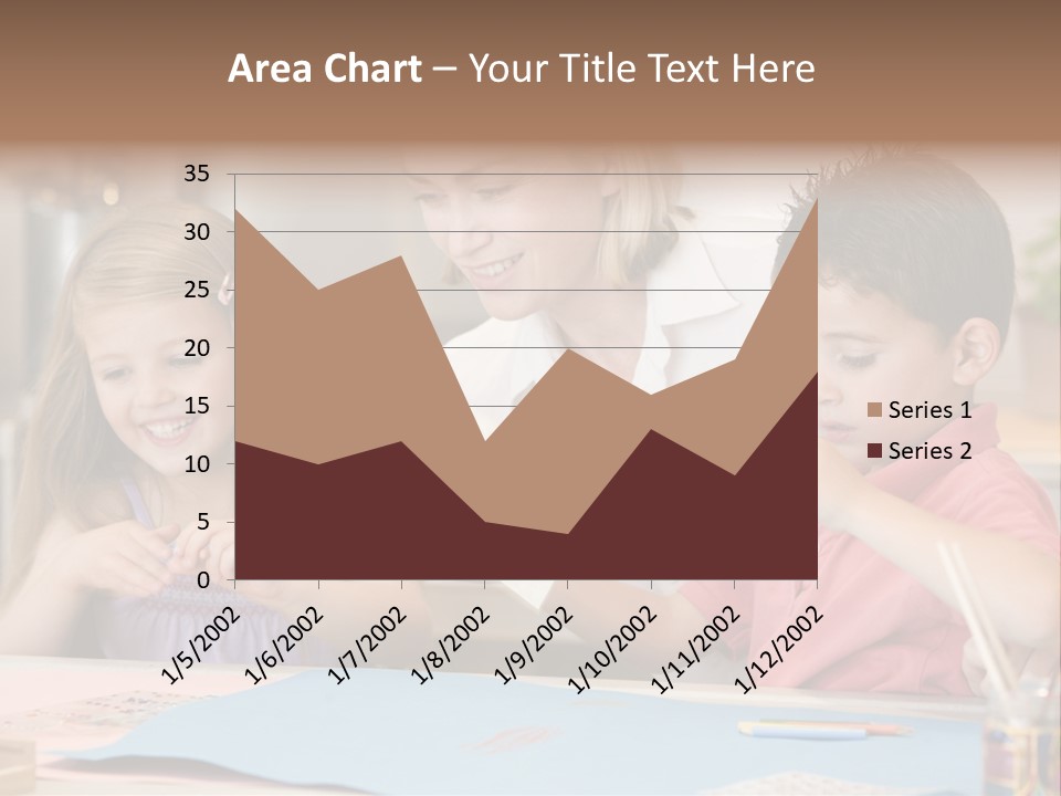 Woman And Two Young Children In Kitchen With Art Project Smiling PowerPoint Template
