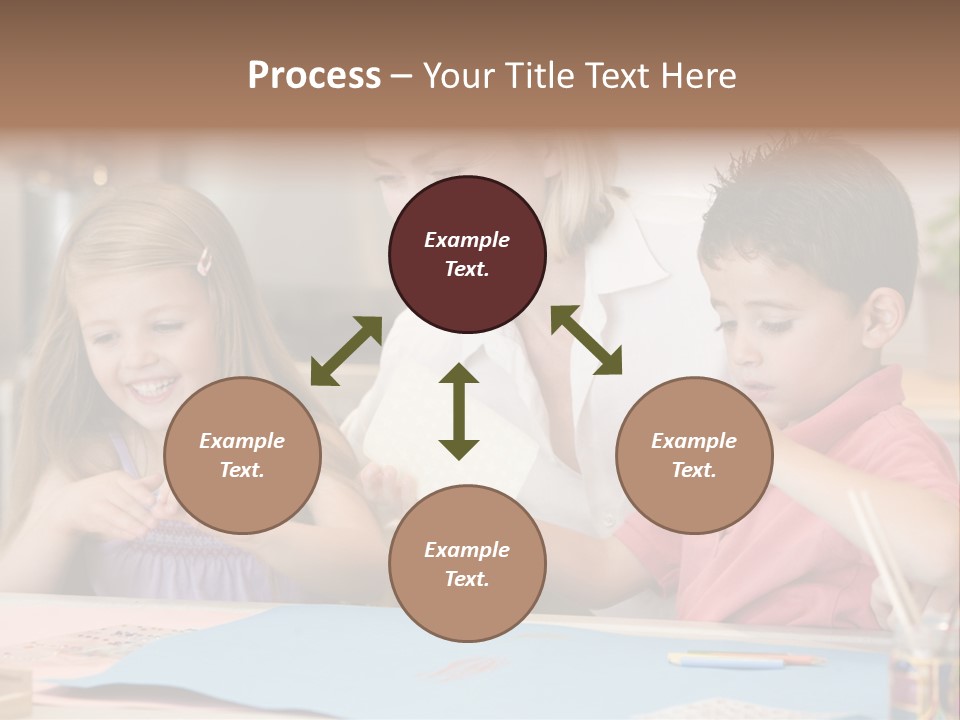 Woman And Two Young Children In Kitchen With Art Project Smiling PowerPoint Template