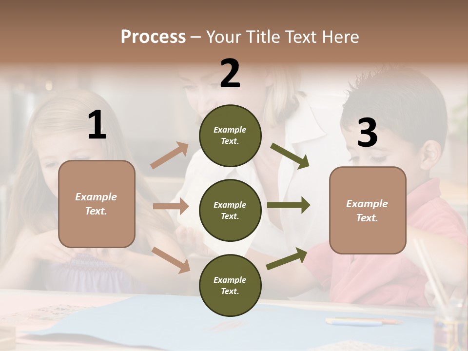 Woman And Two Young Children In Kitchen With Art Project Smiling PowerPoint Template