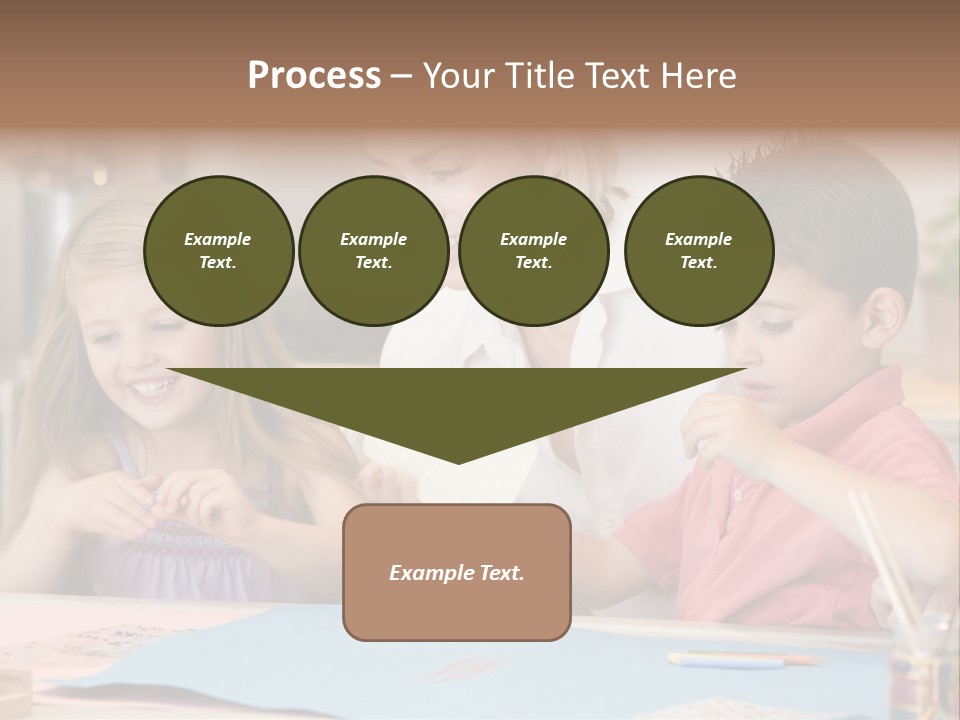 Woman And Two Young Children In Kitchen With Art Project Smiling PowerPoint Template