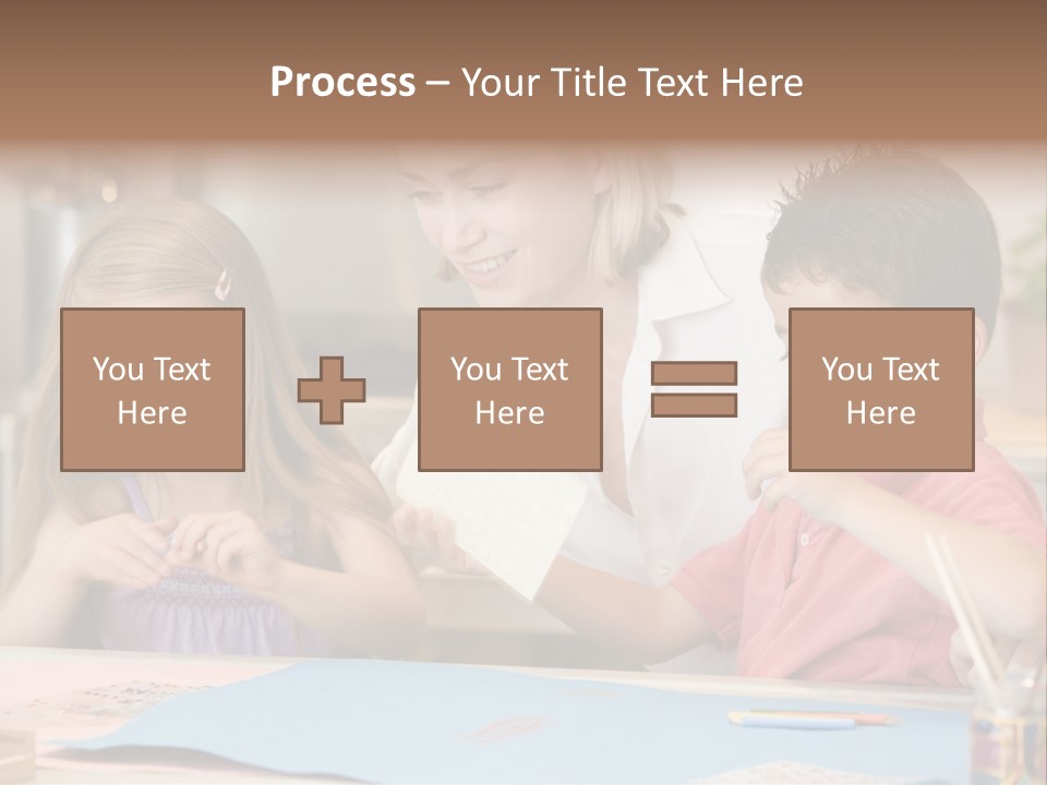 Woman And Two Young Children In Kitchen With Art Project Smiling PowerPoint Template