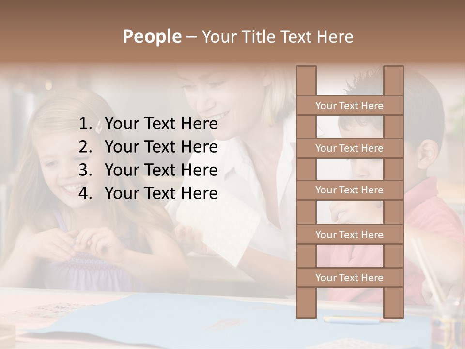 Woman And Two Young Children In Kitchen With Art Project Smiling PowerPoint Template