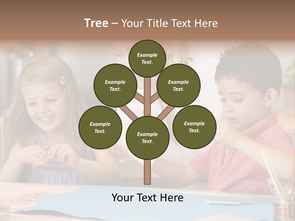 Woman And Two Young Children In Kitchen With Art Project Smiling PowerPoint Template