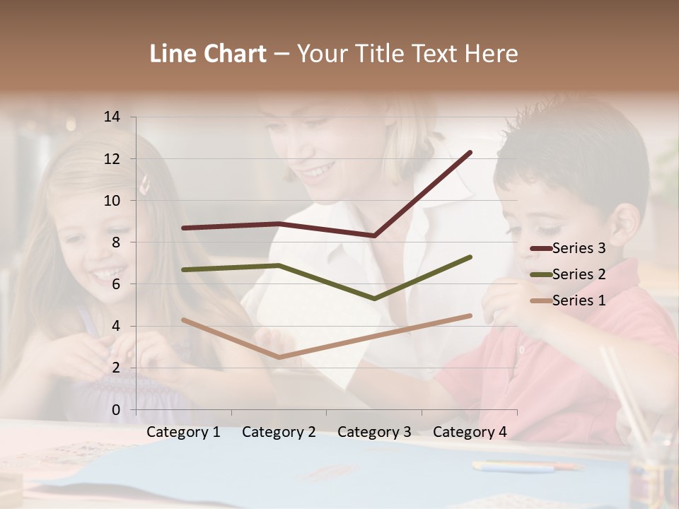 Woman And Two Young Children In Kitchen With Art Project Smiling PowerPoint Template