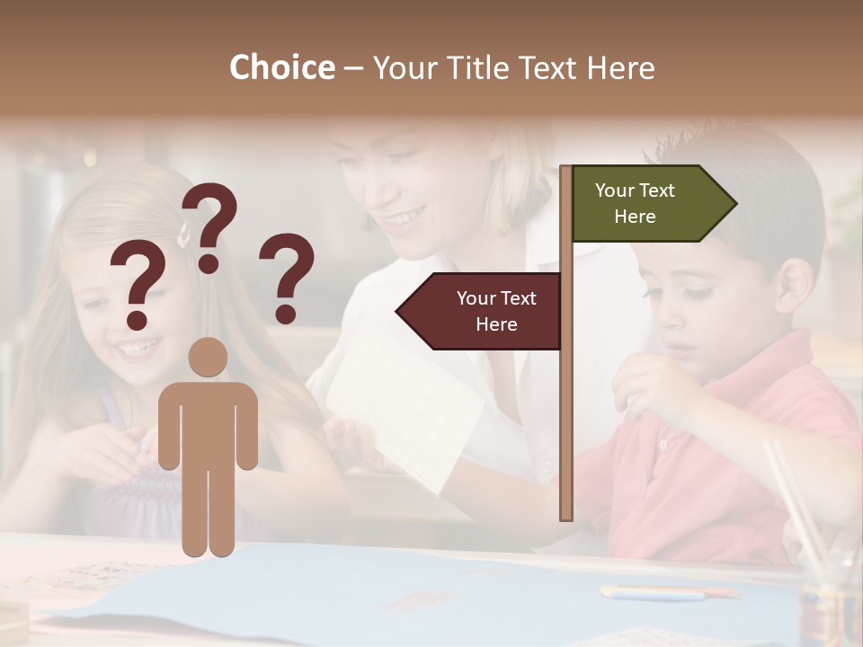 Woman And Two Young Children In Kitchen With Art Project Smiling PowerPoint Template