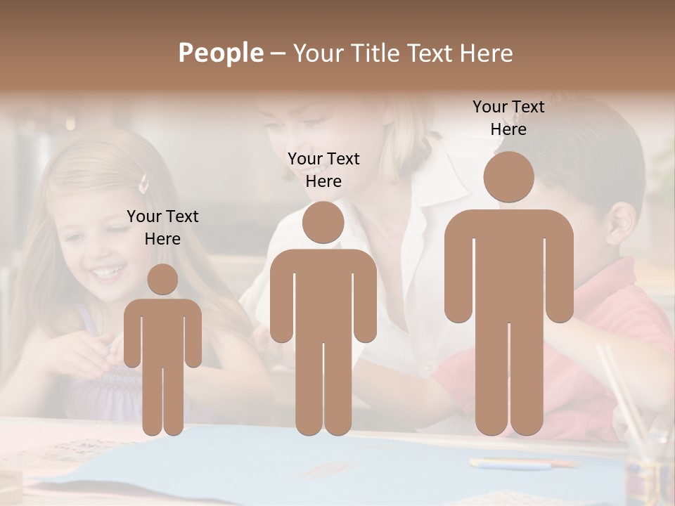 Woman And Two Young Children In Kitchen With Art Project Smiling PowerPoint Template