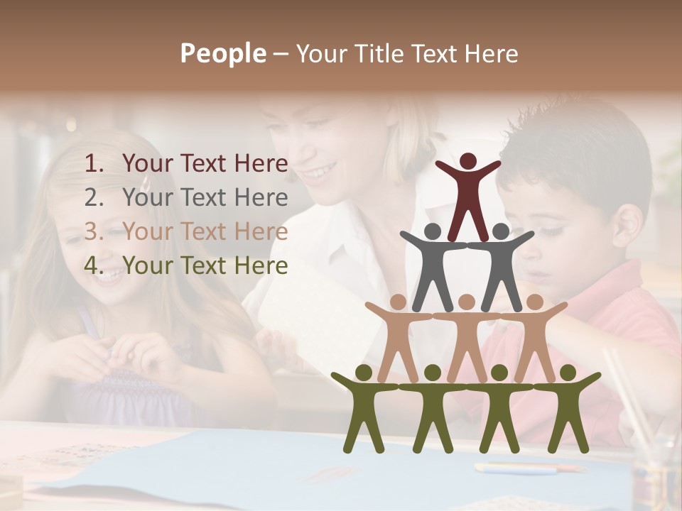 Woman And Two Young Children In Kitchen With Art Project Smiling PowerPoint Template