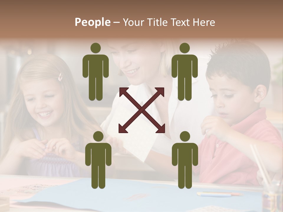 Woman And Two Young Children In Kitchen With Art Project Smiling PowerPoint Template