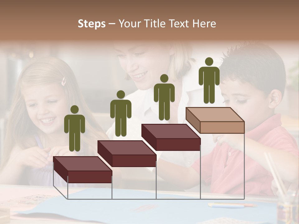 Woman And Two Young Children In Kitchen With Art Project Smiling PowerPoint Template