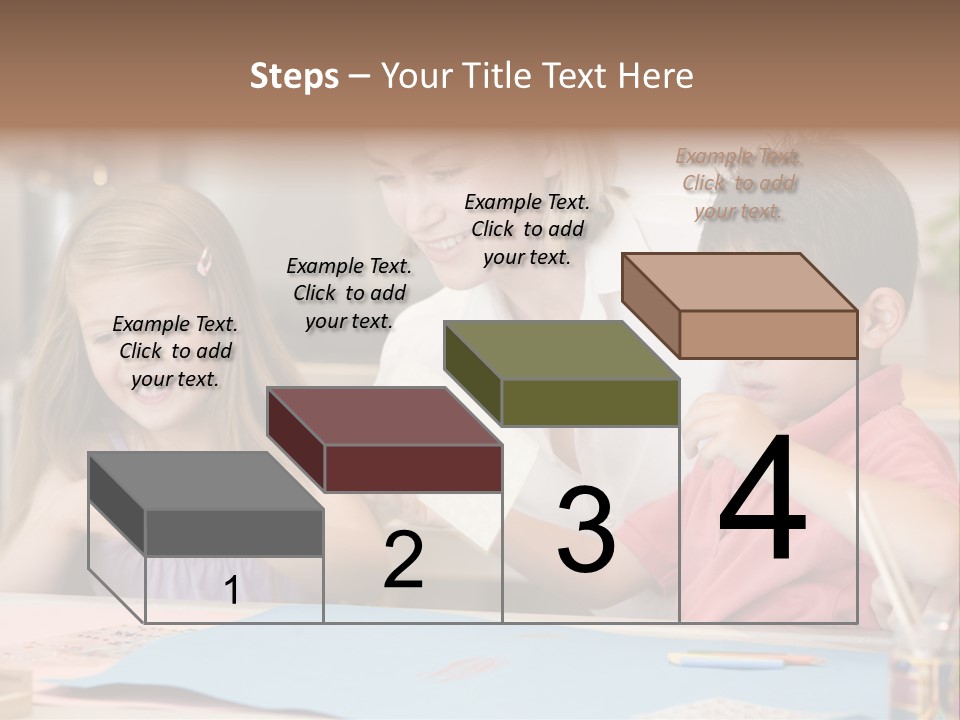 Woman And Two Young Children In Kitchen With Art Project Smiling PowerPoint Template