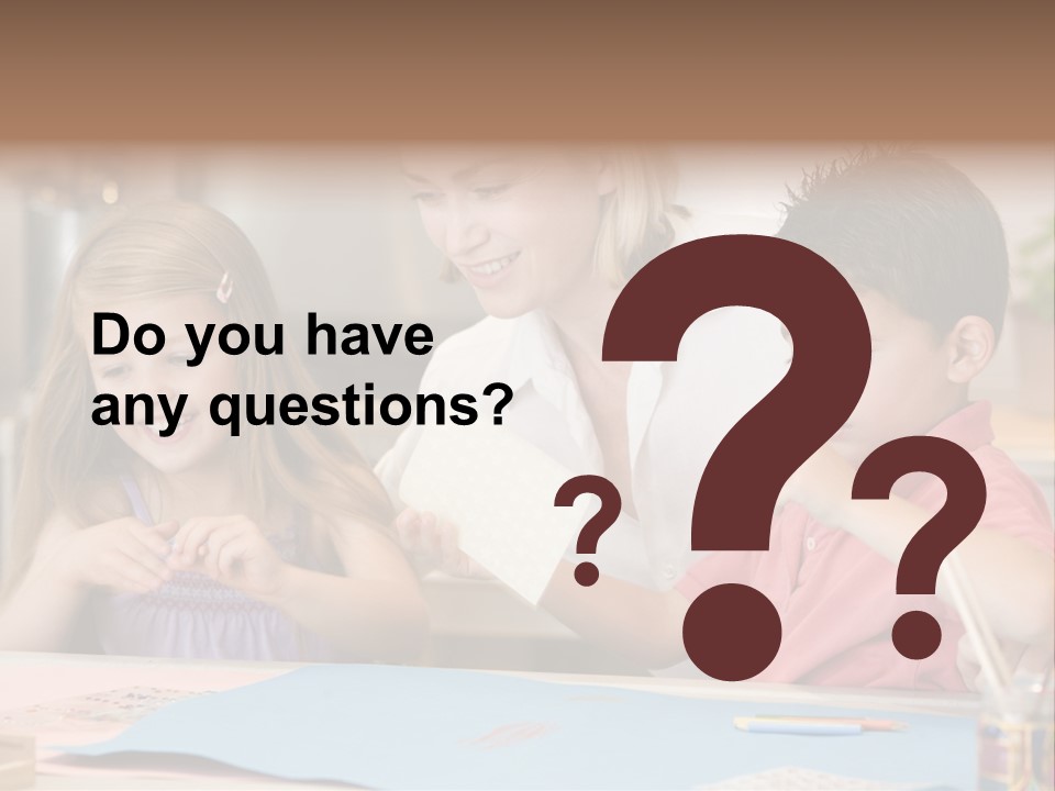 Woman And Two Young Children In Kitchen With Art Project Smiling PowerPoint Template