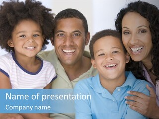 Family In Living Room Smiling PowerPoint Template