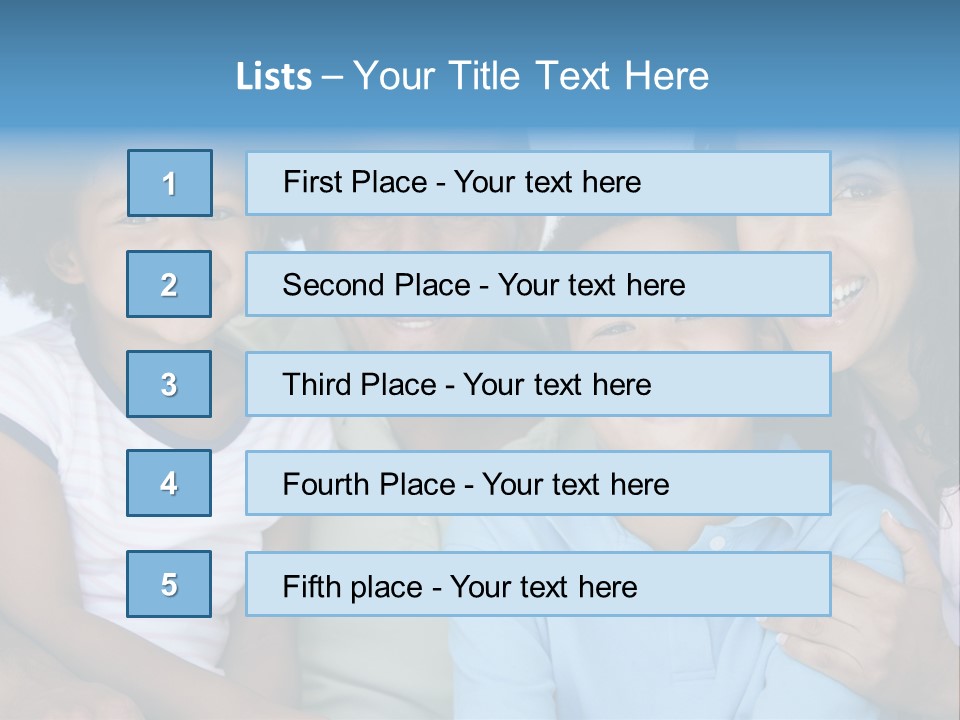 Family In Living Room Smiling PowerPoint Template