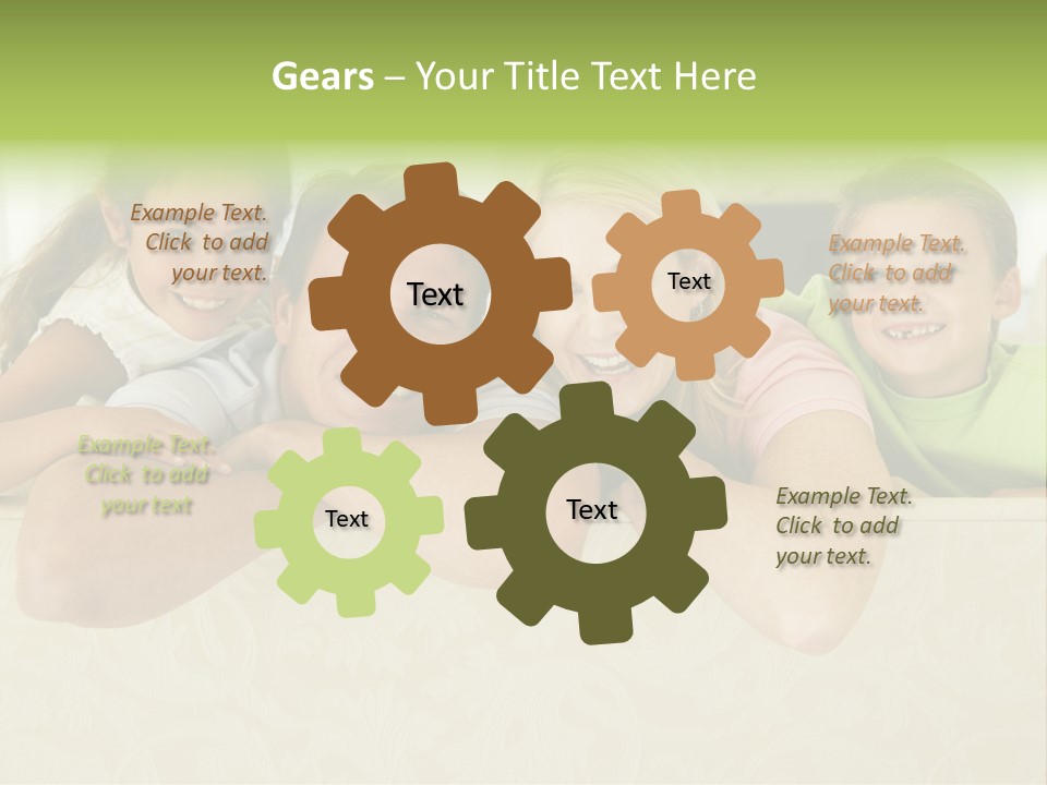 Family Sitting In Living Room Smiling PowerPoint Template