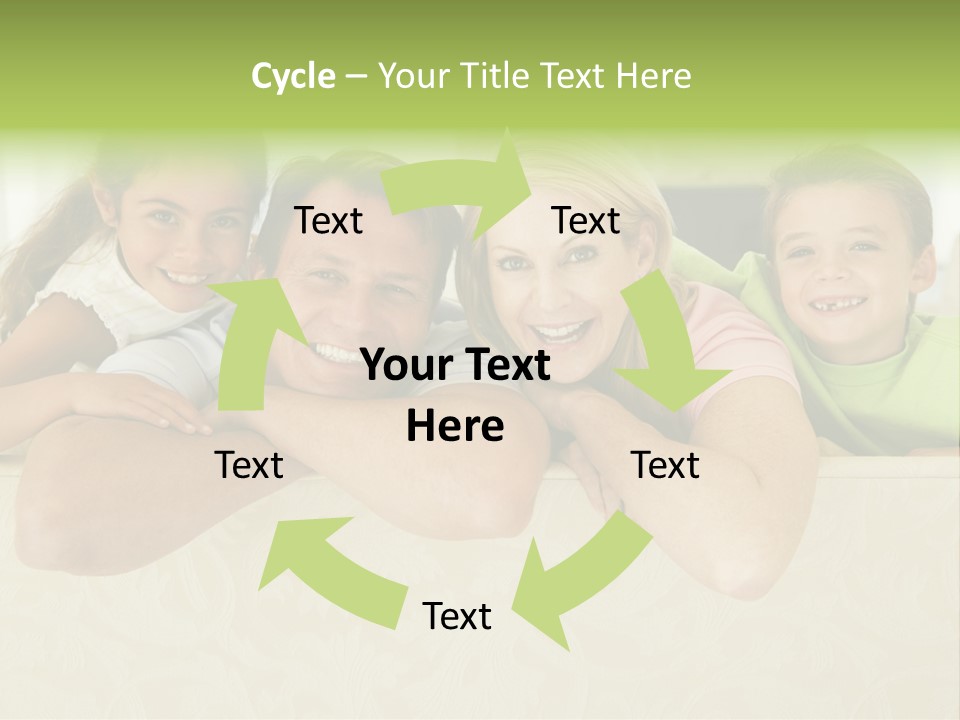 Family Sitting In Living Room Smiling PowerPoint Template