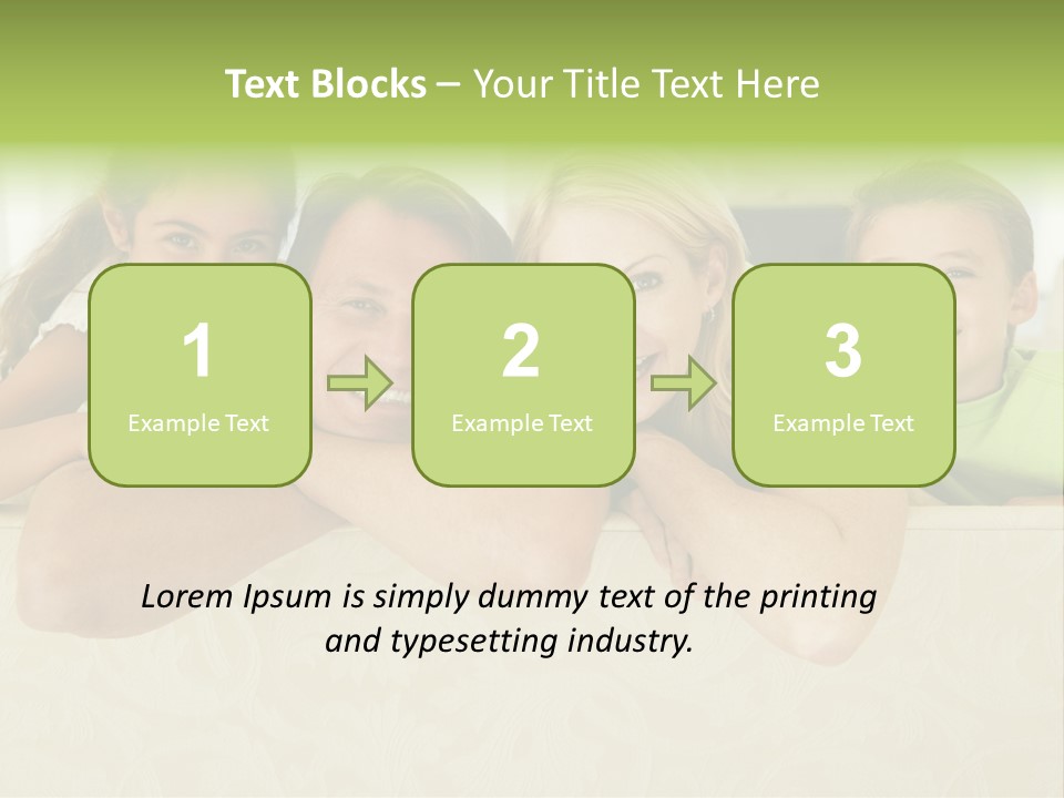 Family Sitting In Living Room Smiling PowerPoint Template
