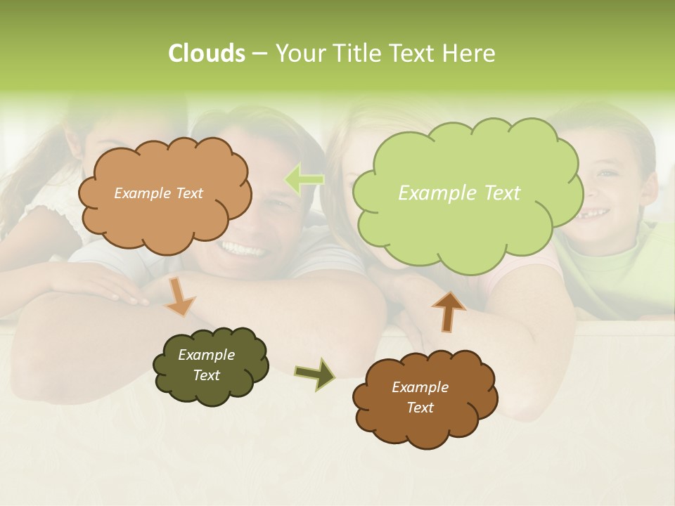 Family Sitting In Living Room Smiling PowerPoint Template