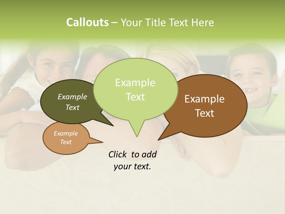 Family Sitting In Living Room Smiling PowerPoint Template