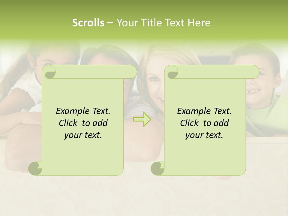 Family Sitting In Living Room Smiling PowerPoint Template