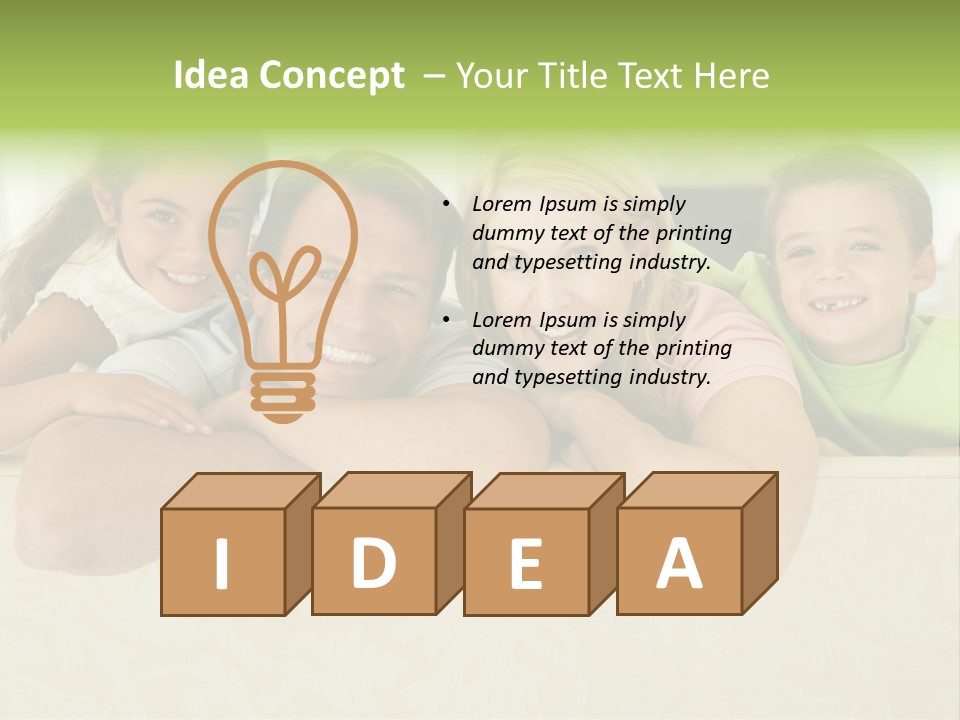 Family Sitting In Living Room Smiling PowerPoint Template