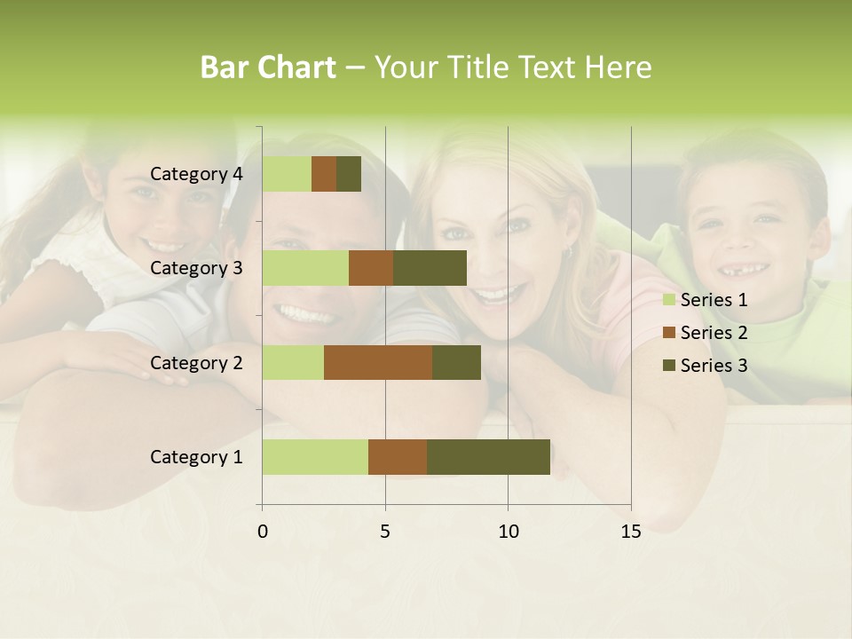 Family Sitting In Living Room Smiling PowerPoint Template