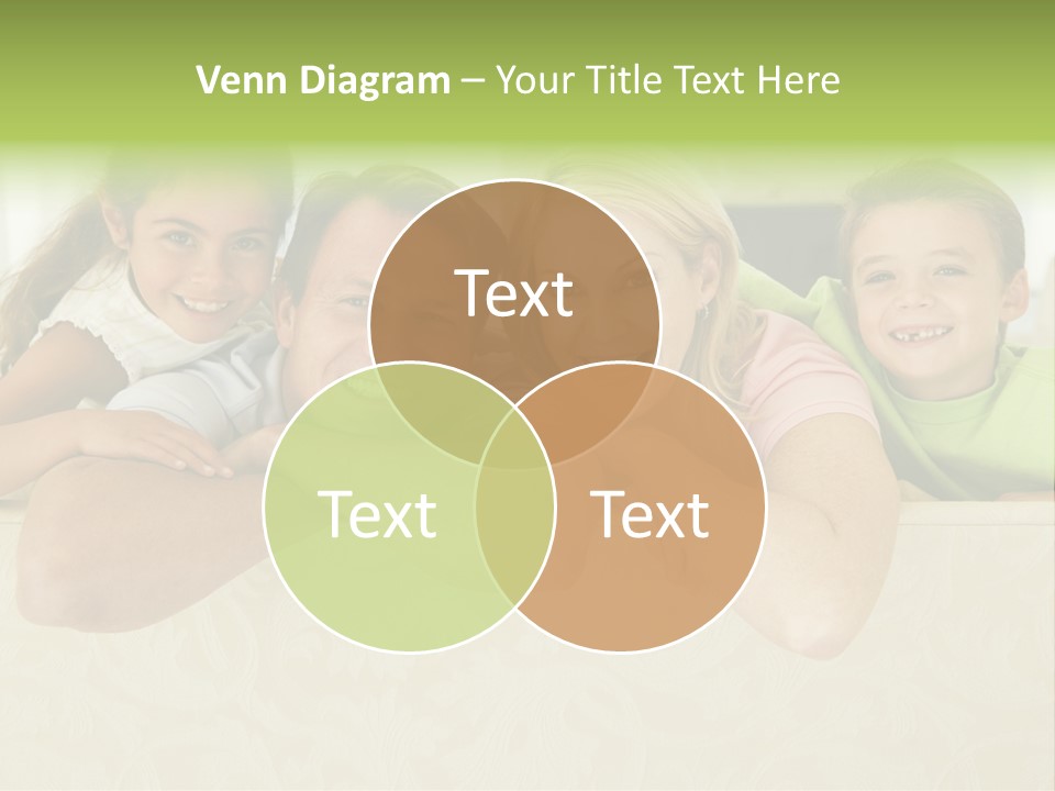Family Sitting In Living Room Smiling PowerPoint Template