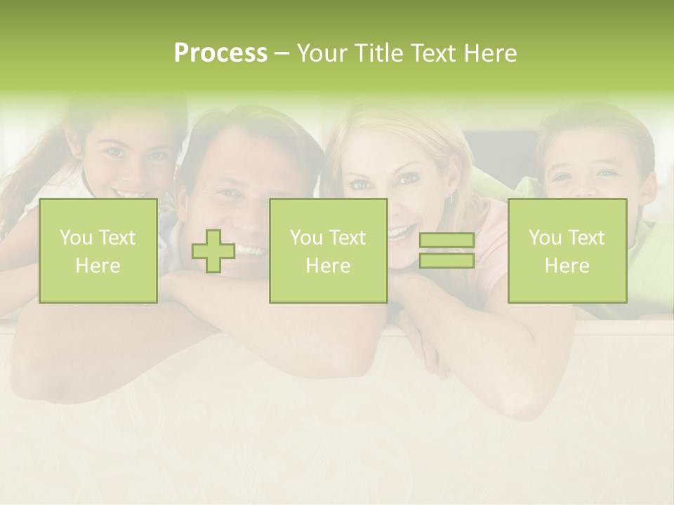 Family Sitting In Living Room Smiling PowerPoint Template