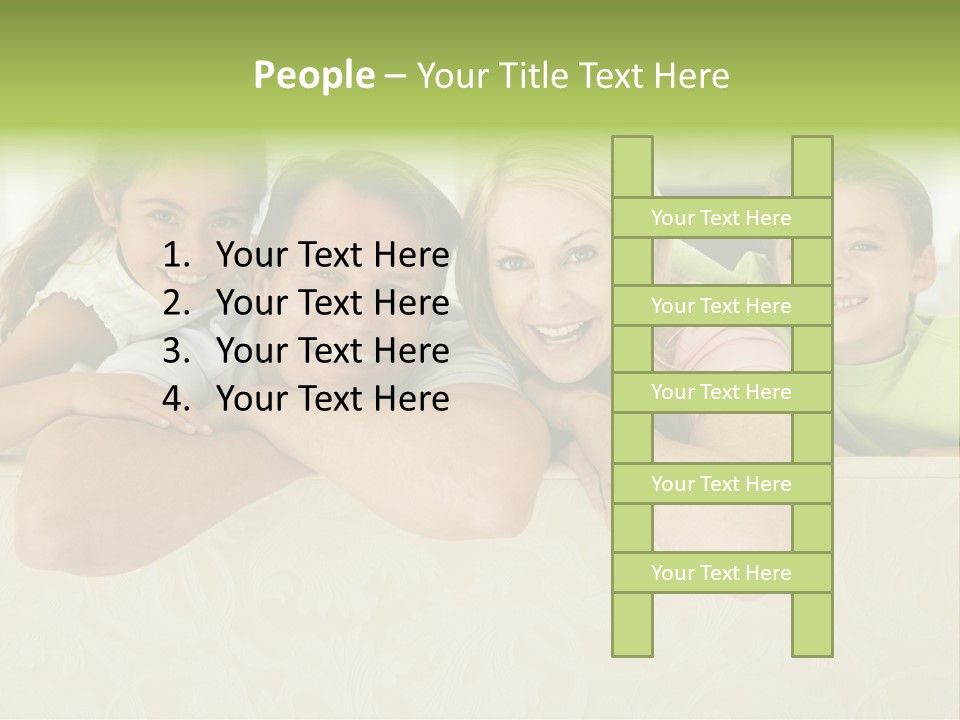 Family Sitting In Living Room Smiling PowerPoint Template