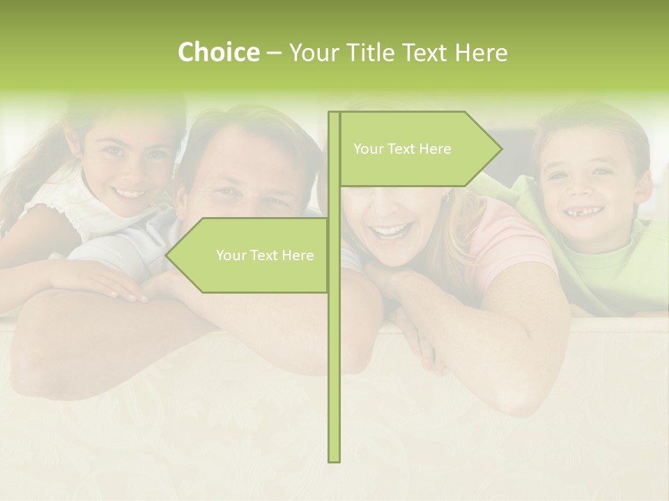 Family Sitting In Living Room Smiling PowerPoint Template