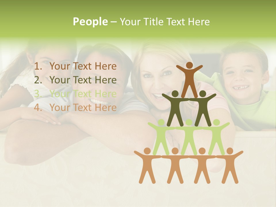 Family Sitting In Living Room Smiling PowerPoint Template