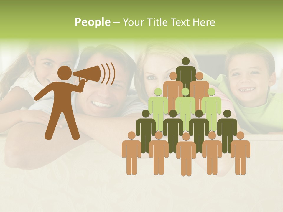 Family Sitting In Living Room Smiling PowerPoint Template