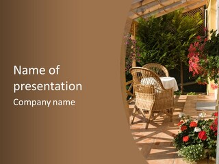 House Patio With Natural Wooden Patio Furniture PowerPoint Template