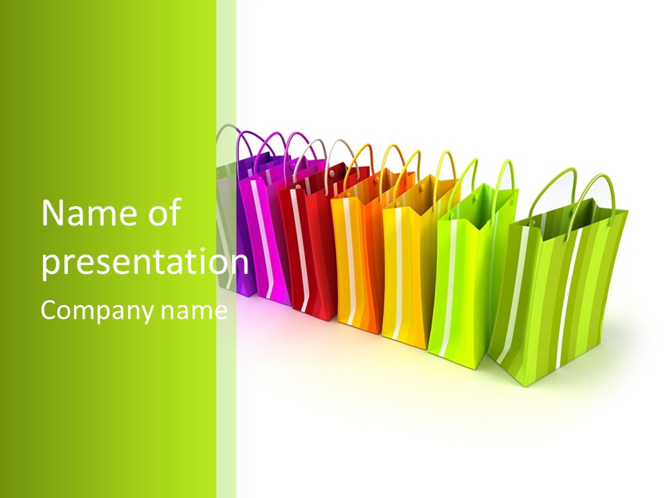 3D Rendering Of High Quality Looking Colorful Stripped Shopping Bags Against A White Background PowerPoint Template