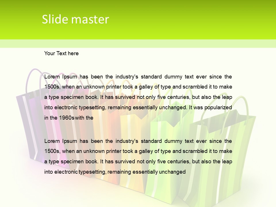 3D Rendering Of High Quality Looking Colorful Stripped Shopping Bags Against A White Background PowerPoint Template